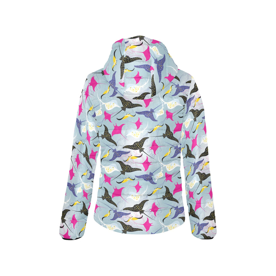 Stingray Pattern Print Design 01 Women's Padded Hooded Jacket