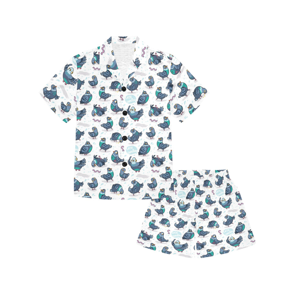 Pigeon Pattern Print Design 02 Kids' Boys' Girls' V-Neck Short Pajama Set