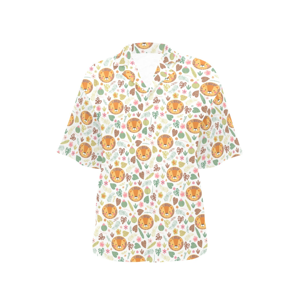 Lion Pattern Print Design 04 Women's All Over Print Hawaiian Shirt