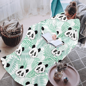 Panda pattern tropical leaves background Blanket Robe with Sleeves