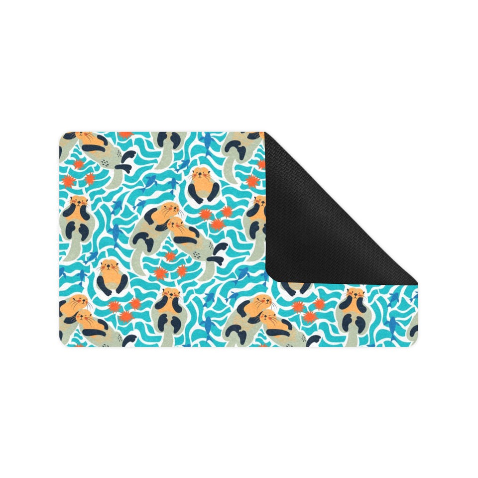 Cute sea otters fishe sea urchin pattern Doormat