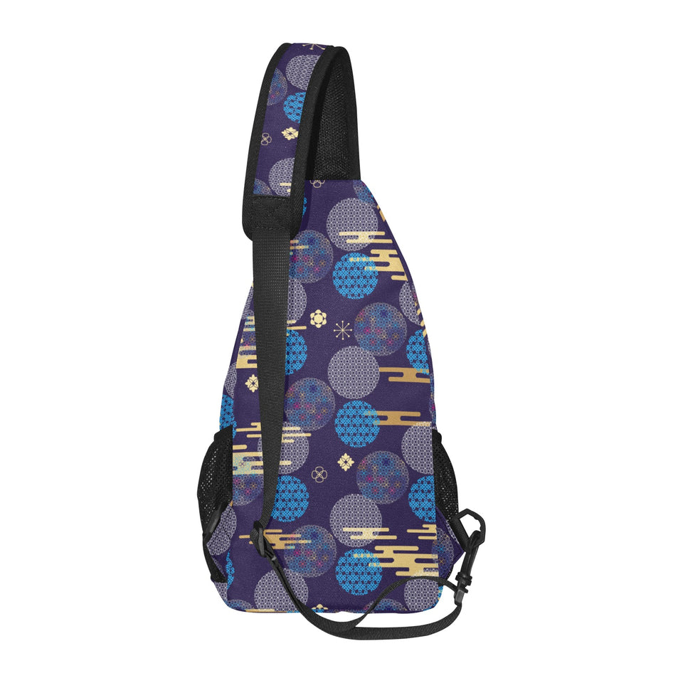 Blue japanese pattern cloud wave flower All Over Print Chest Bag