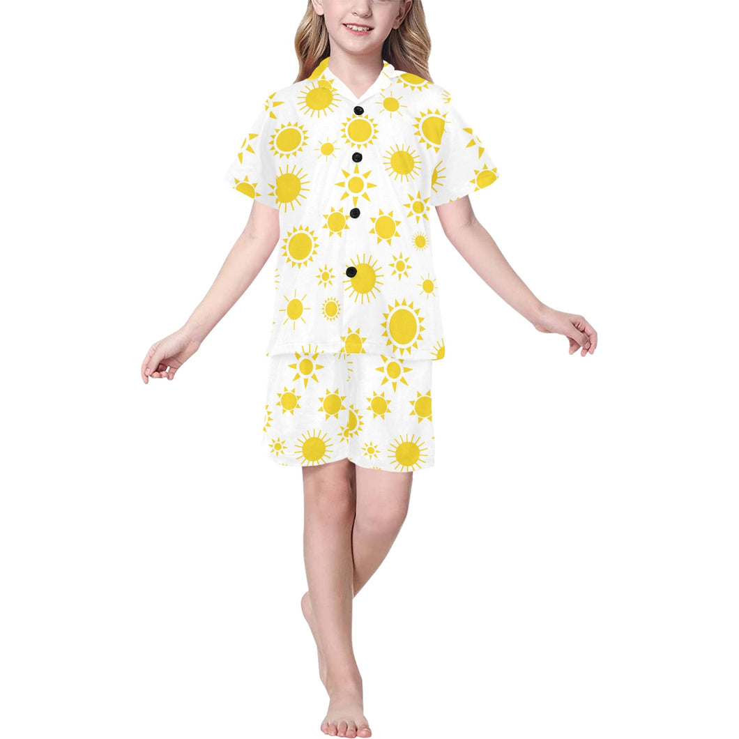 Sun pattern Kids' Boys' Girls' V-Neck Short Pajama Set