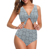Traditional indian element pattern Chest Bowknot High Waisted Bikini Swimsuit