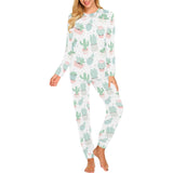 Pastel color cactus pattern Women's All Over Print Pajama Set