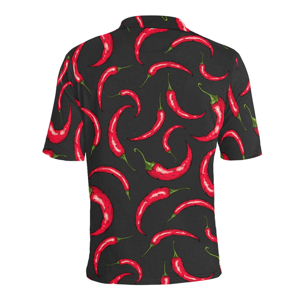 Chili peppers pattern black background Men's All Over Print Polo Shirt