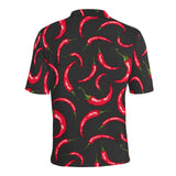 Chili peppers pattern black background Men's All Over Print Polo Shirt