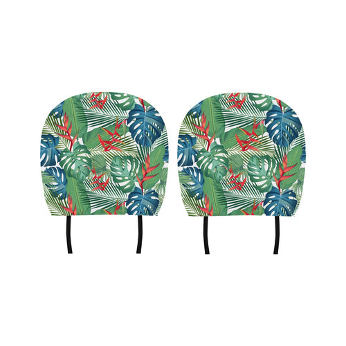 heliconia palm and monstera leaves pattern Car Headrest Cover