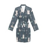 windmill tree pattern Women's Long Sleeve Belted Night Robe