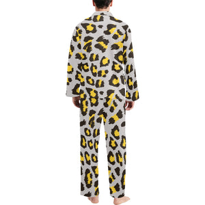 Gray Leopard print pattern Men's Long Pajama Set