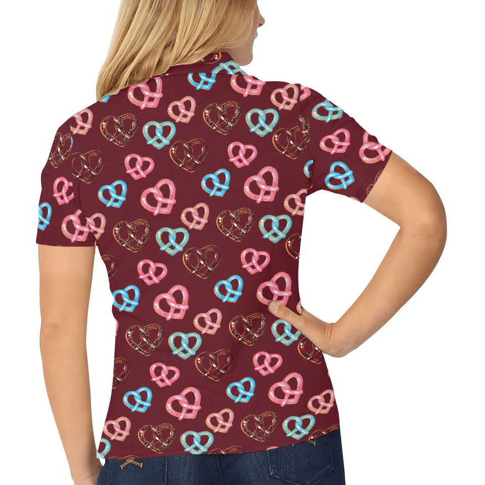 Pretzels Pattern Print Design 05 Women's All Over Print Polo Shirt