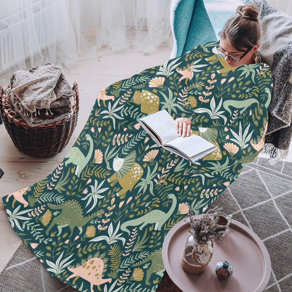dinosaurs tropical leaves flower pattern Blanket Robe with Sleeves