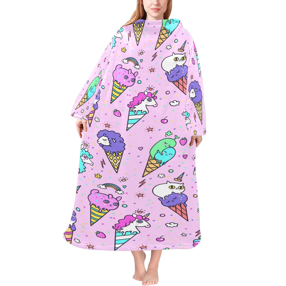 Cute ice cream cone animal pattern Blanket Robe with Sleeves