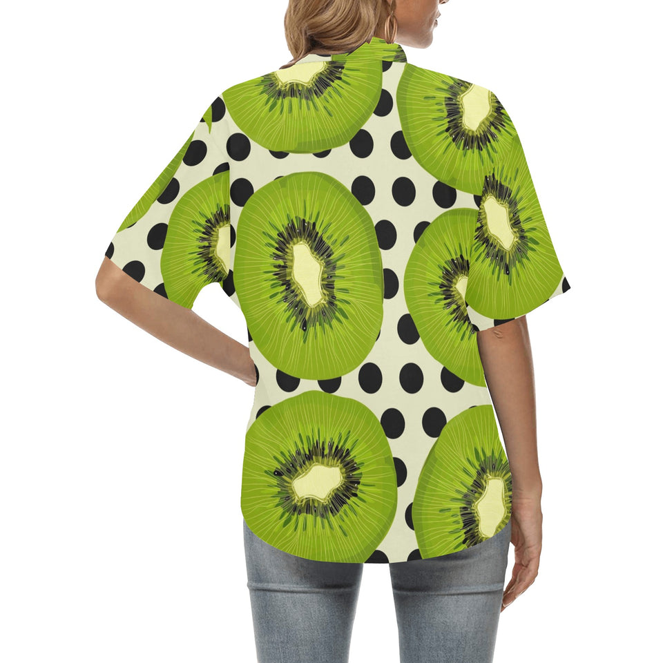 kiwi black dot background Women's All Over Print Hawaiian Shirt