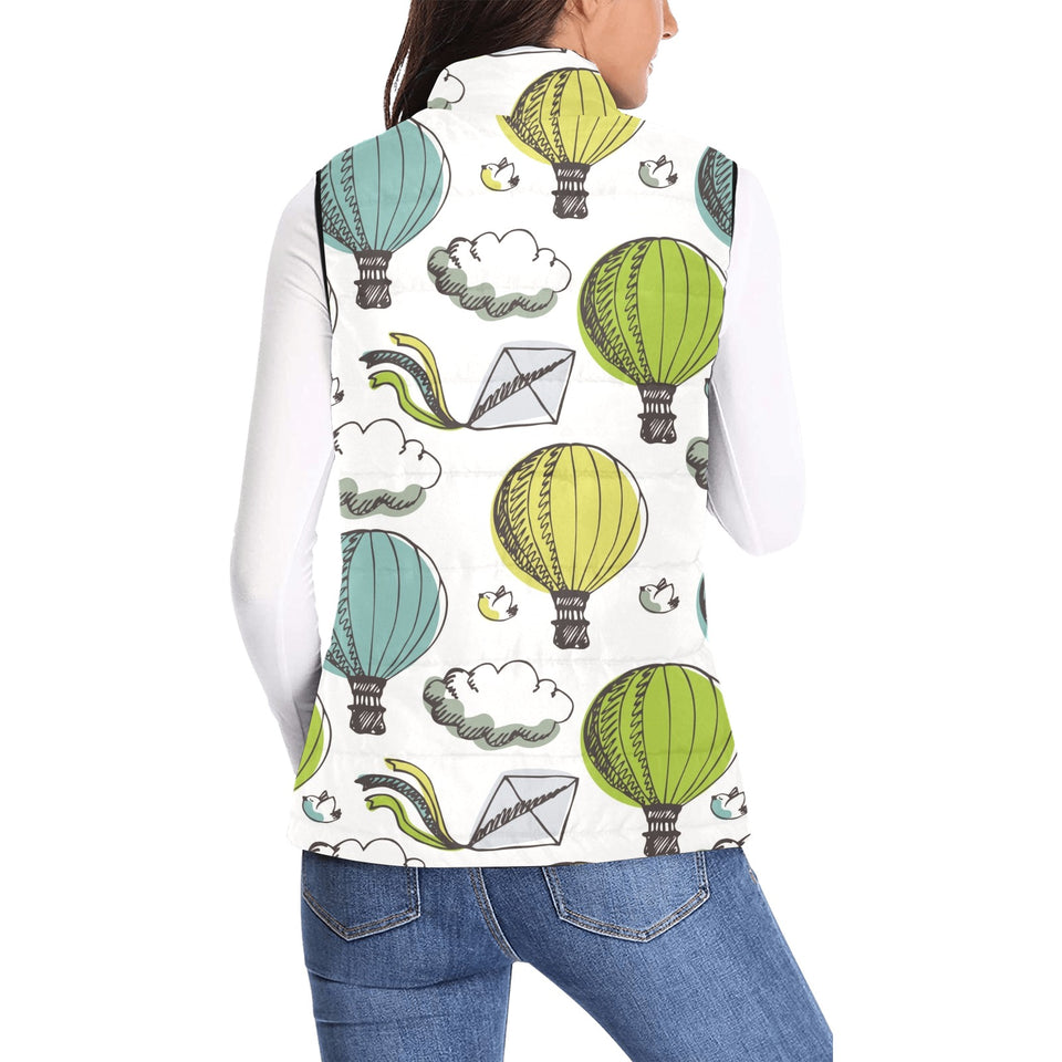 Hot Air Balloon Bird Cloud Pattern Women's Padded Vest