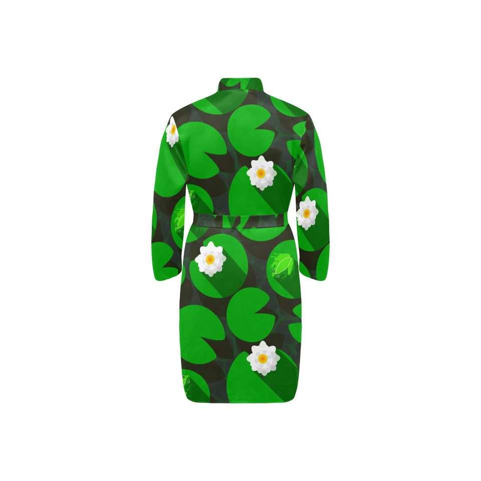 Frog waterlily pattern Men's Long Sleeve Belted Night Robe