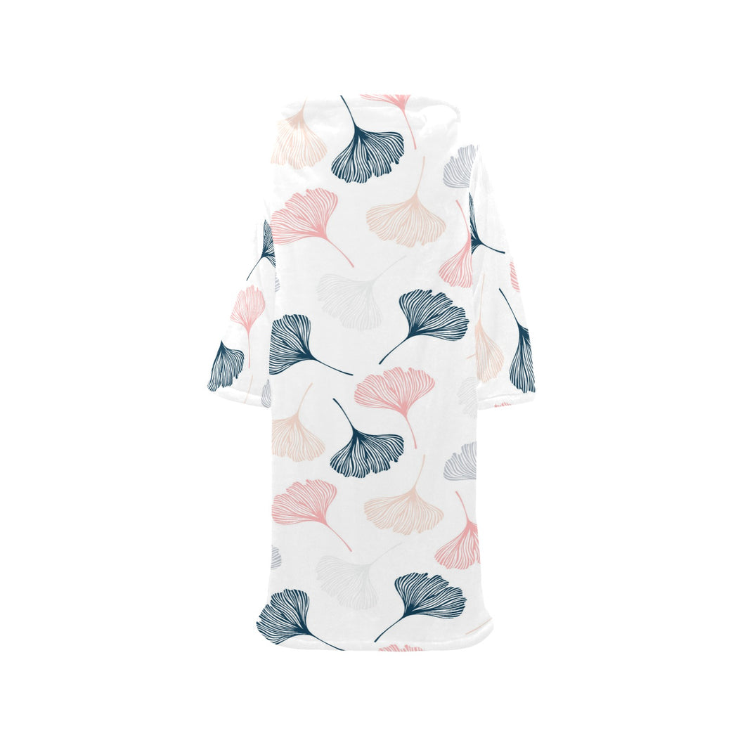 Black Gray Cream coral ginkgo leaves pattern Blanket Robe with Sleeves