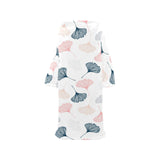 Black Gray Cream coral ginkgo leaves pattern Blanket Robe with Sleeves