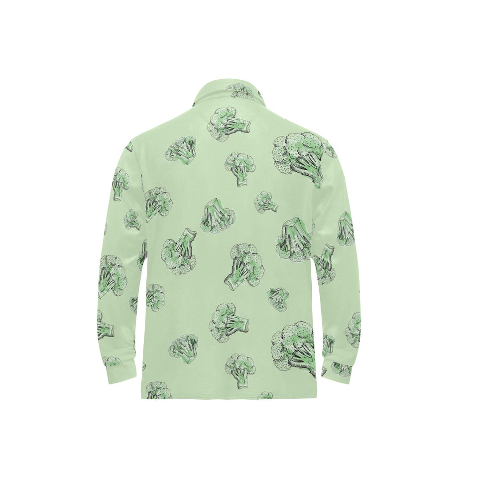 broccoli sketch pattern Men's Long Sleeve Polo Shirt