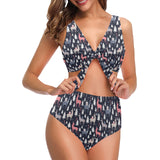Deers Winter Christmas pattern Chest Bowknot High Waisted Bikini Swimsuit