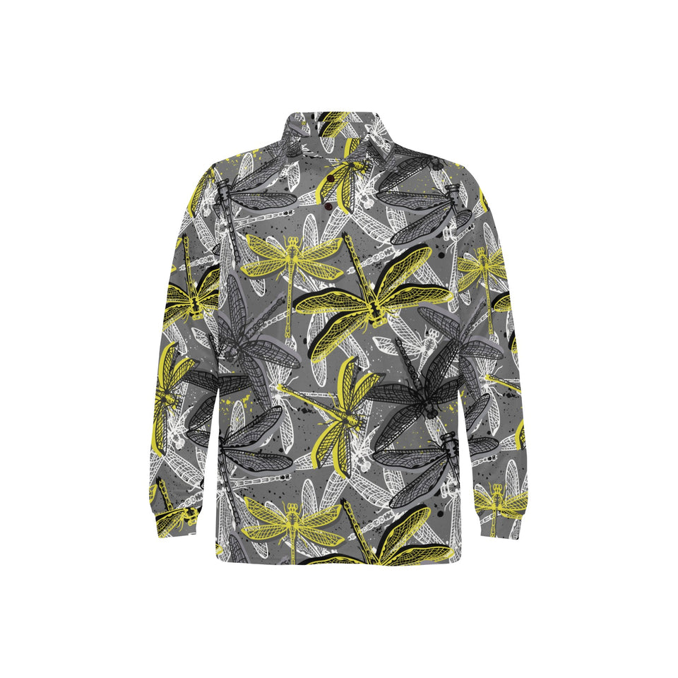 Hand drawn dragonfly pattern Men's Long Sleeve Polo Shirt