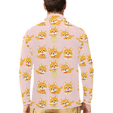 Cute shiba inu dog pattern Men's Long Sleeve Polo Shirt