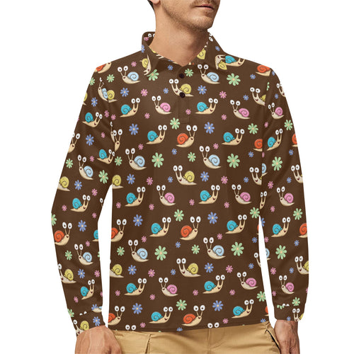 Snail Pattern Print Design 03 Men's Long Sleeve Polo Shirt