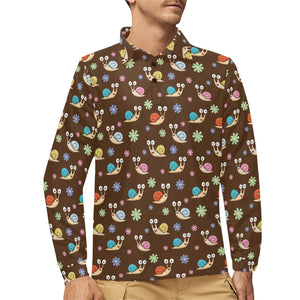 Snail Pattern Print Design 03 Men's Long Sleeve Polo Shirt