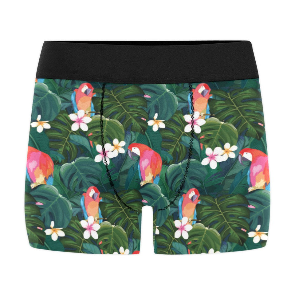 Parrot Palm tree leaves flower hibiscus pattern Men's All Over Print Boxer Briefs Men's Underwear