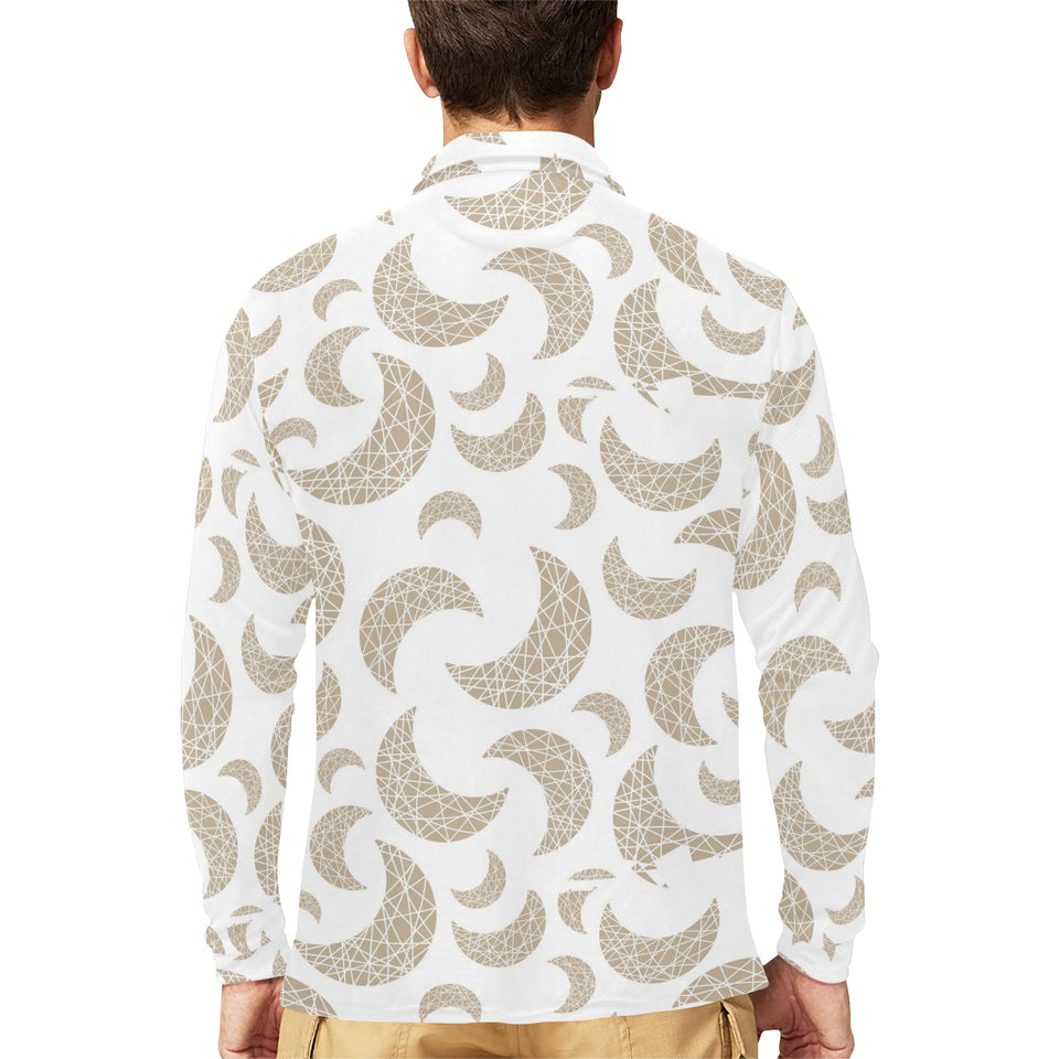 Cool gold moon abstract pattern Men's Long Sleeve Polo Shirt