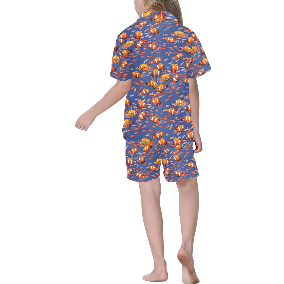 Clown Fish Pattern Print Design 04 Kids' Boys' Girls' V-Neck Short Pajama Set