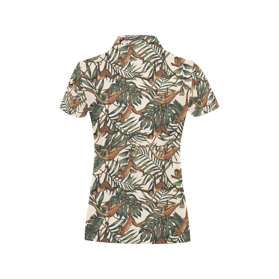 Monkey tropical leaves background Women's All Over Print Polo Shirt