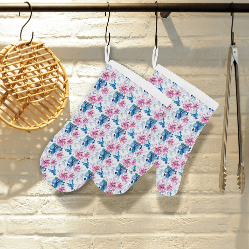 Hummingbird Pattern Print Design 02 Heat Resistant Oven Mitts