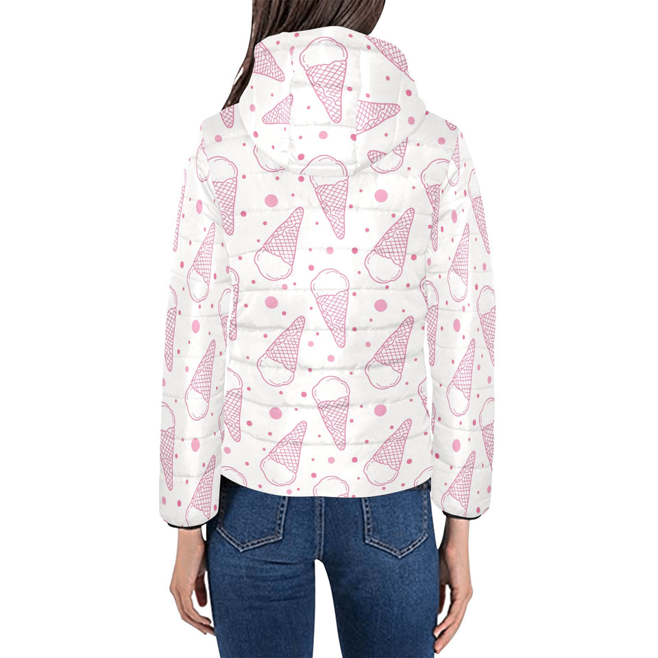 Hand drawn ice cream pattern Women's Padded Hooded Jacket