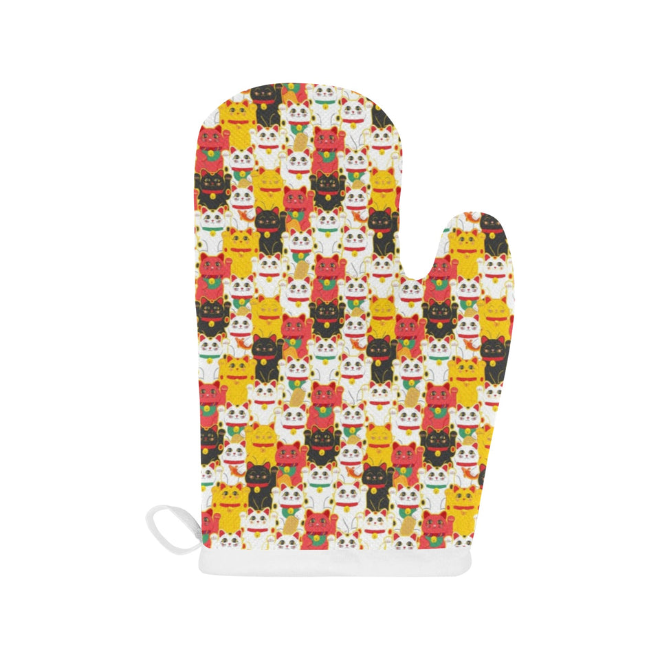 Colorful Maneki neko cat pattern Heat Resistant Oven Mitts