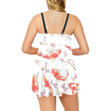 Watercolor Koi Fish Carp Fish pattern Chest Sexy Pleated Two Piece Swim Dress