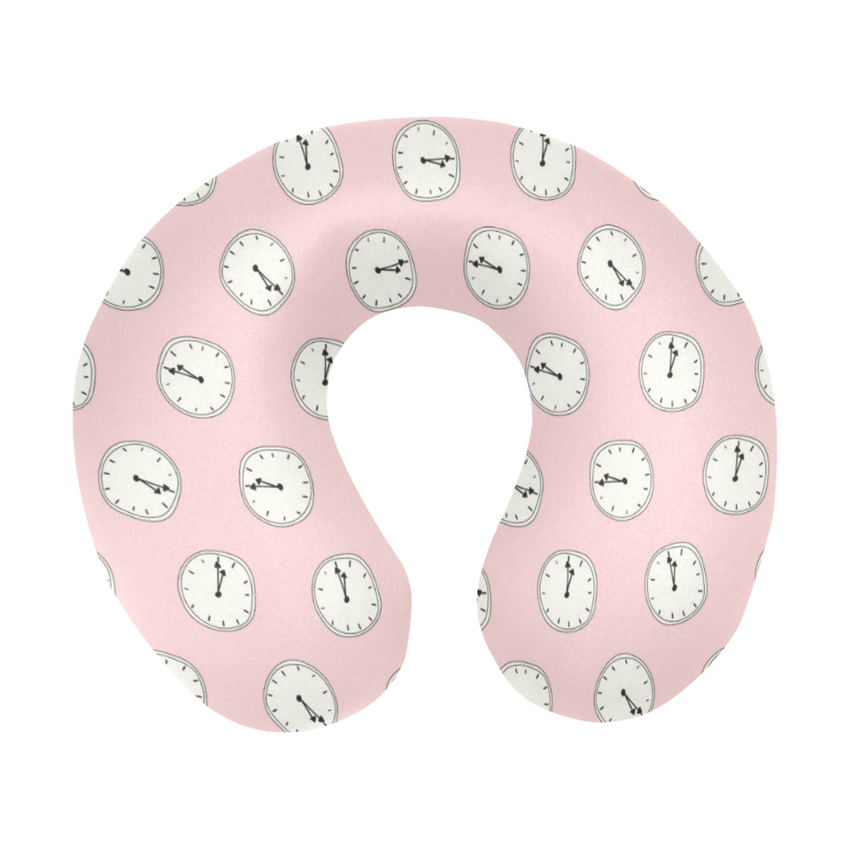 Clock pattern pink blackground U-Shaped Travel Neck Pillow