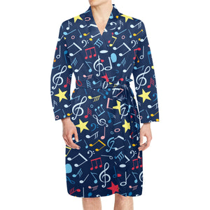 Music Notes Pattern Print Design 03 Men's Long Sleeve Belted Night Robe
