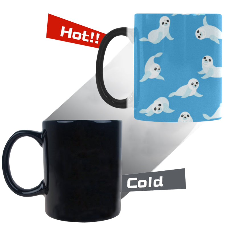 Cute sea lion seal pattern background Morphing Mug Heat Changing Mug