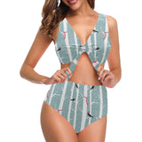 Crows christmas hat scarf Chest Bowknot High Waisted Bikini Swimsuit