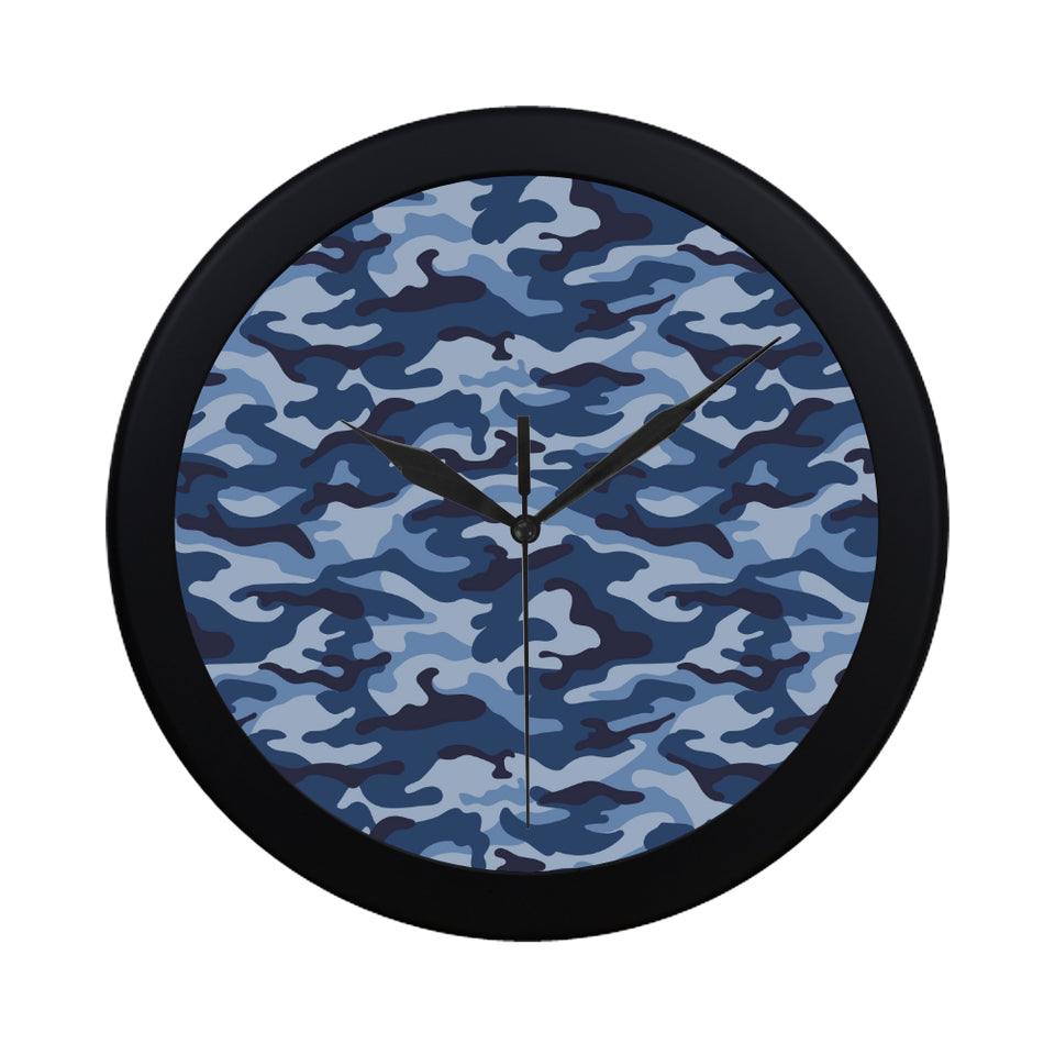 Blue camouflage pattern Elegant Black Wall Clock