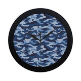 Blue camouflage pattern Elegant Black Wall Clock