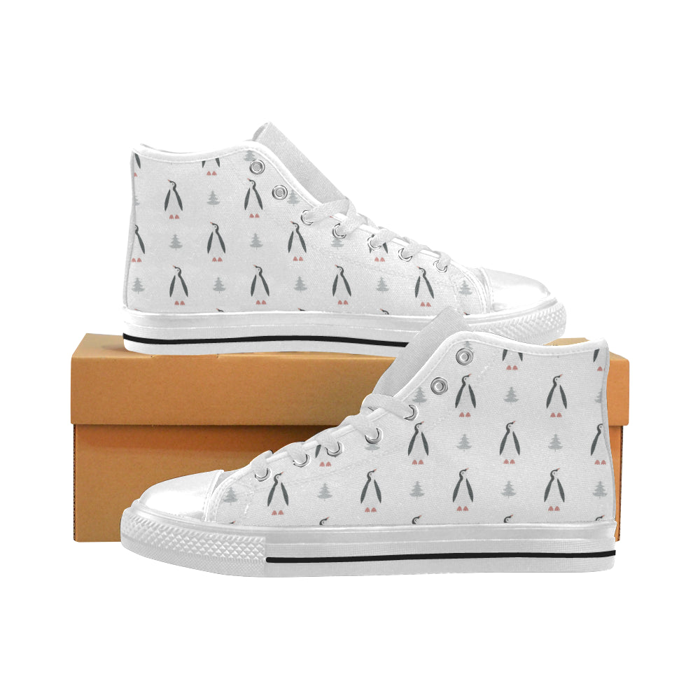 Penguin pattern Men's High Top Canvas Canvas Shoes White