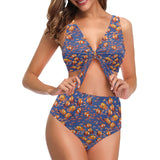 Clown Fish Pattern Print Design 04 Chest Bowknot High Waisted Bikini Swimsuit
