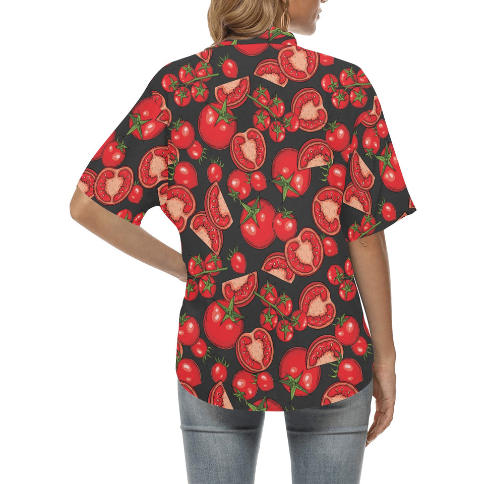 Tomato black background Women's All Over Print Hawaiian Shirt