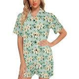 Hummingbird Pattern Print Design 01 Women's V-Neck Short Pajama Set