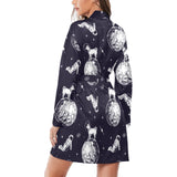 Chihuahua space helmet. astronaut pattern Women's Long Sleeve Belted Night Robe