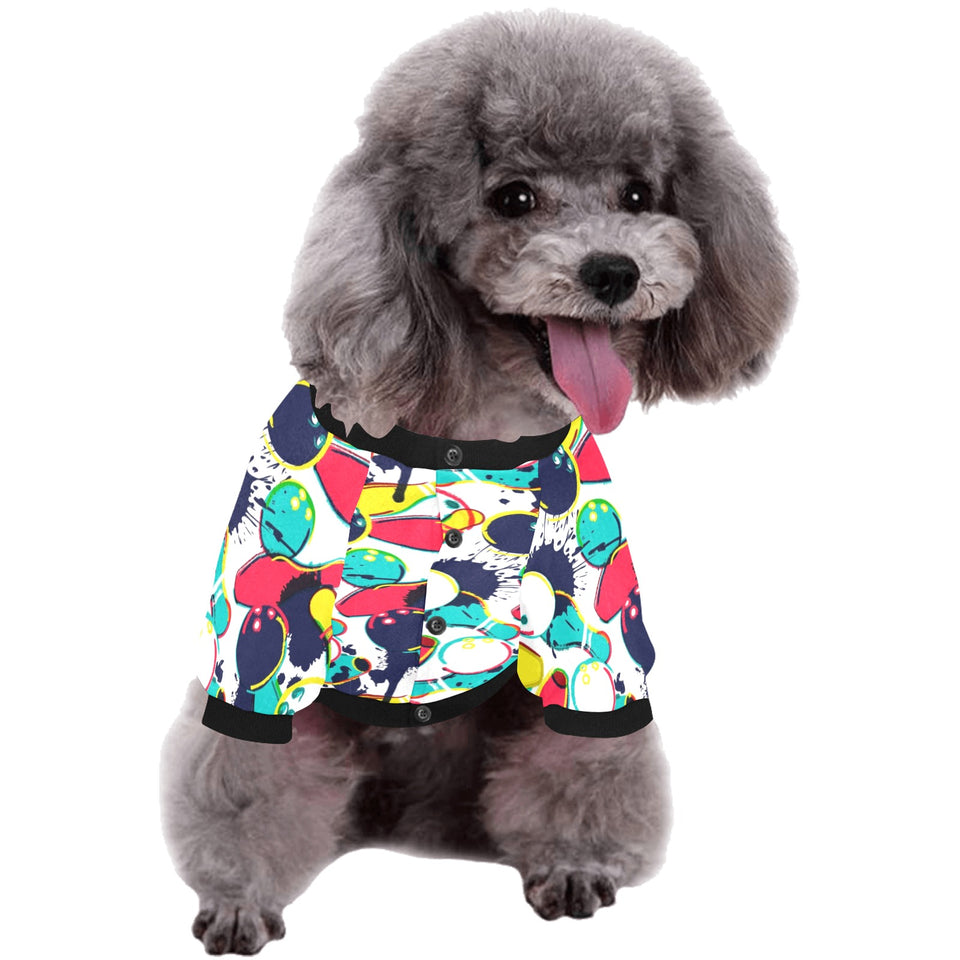 watercolor bowling ball pins All Over Print Pet Dog Round Neck Fuzzy Shirt
