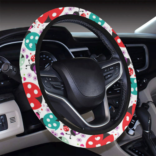 Ladybug Pattern Print Design 03 Car Steering Wheel Cover