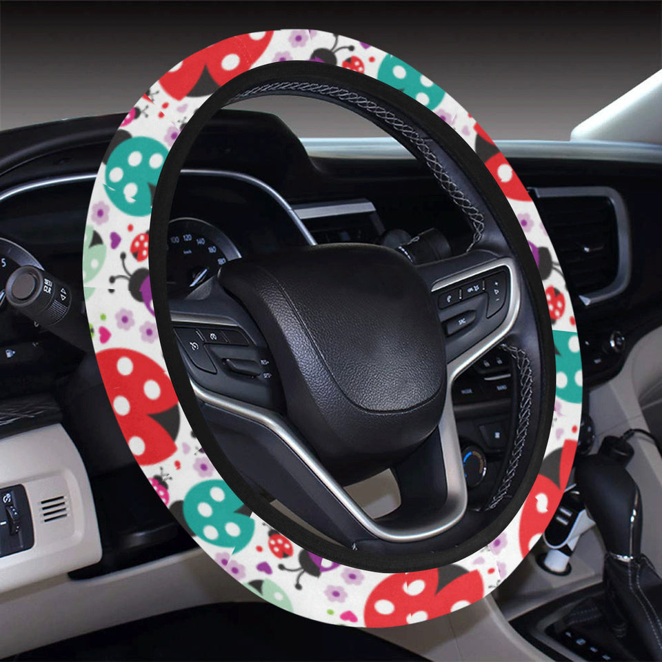 Ladybug Pattern Print Design 03 Car Steering Wheel Cover